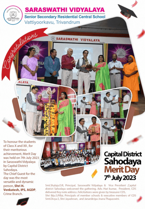 Merit Day was held on 7th July 2023 in Saraswathi Vidyalaya by Capital District Sahodaya.